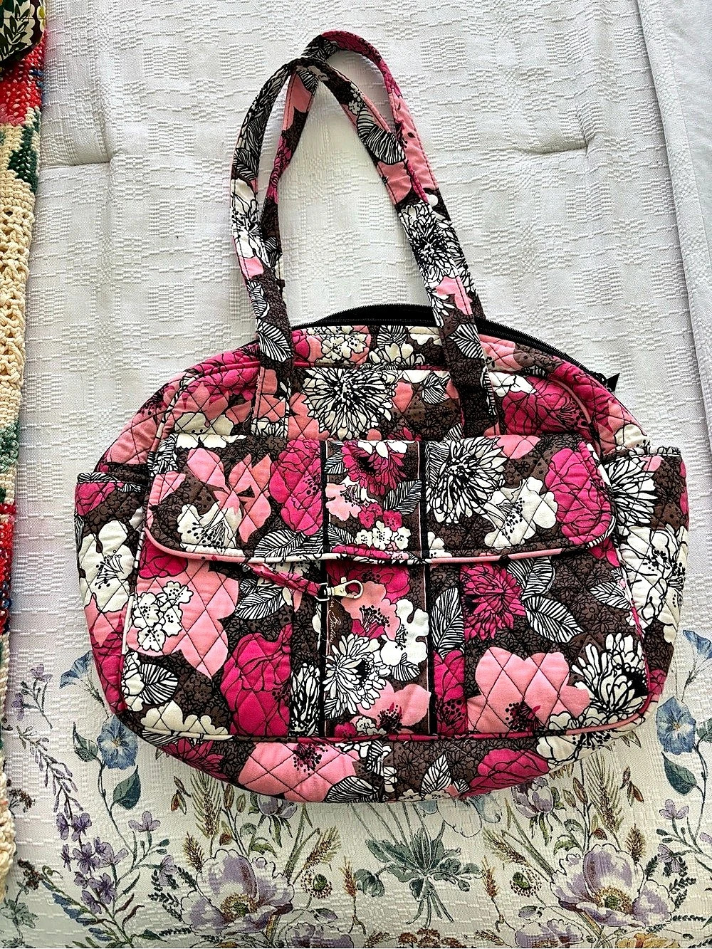 Vera Bradley 100 Handbag Floral Quilted Tote Pink & Black